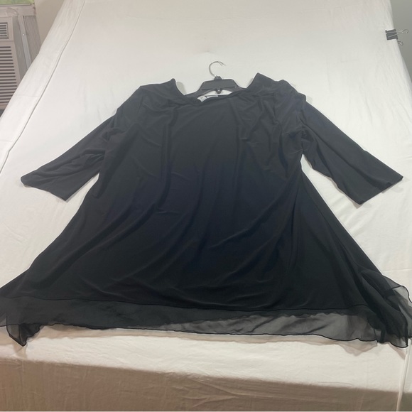 Cato Sheer Black tunic Top Asymmetrical scoop neckline 3/4 sleeve size 26/28 W - Picture 7 of 7